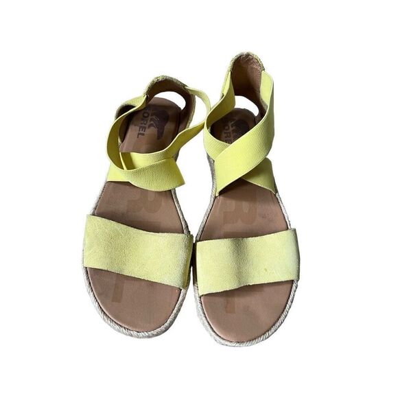 Sorel Ella Sunnyside Yellow Sandals size 8 Leather Elastic Slip On - Picture 1 of 8